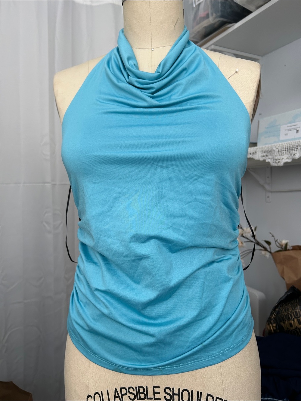 Light Blue Halter Cowl Neck Women’s Top